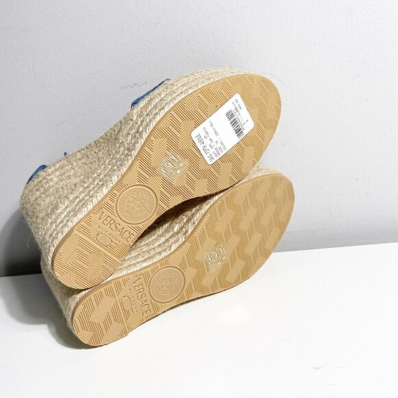 NWT Versace120mm Barocco-denim wedge espadrilles size 38 - Picture 7 of 8